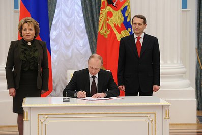 Ceremony signing the laws on admitting Crimea and Sevastopol to the Russian Federation.